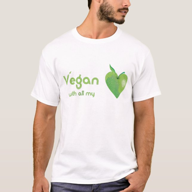 T-shirt Végétalien de tout mon coeur (coeur vert de pomme) (Devant)
