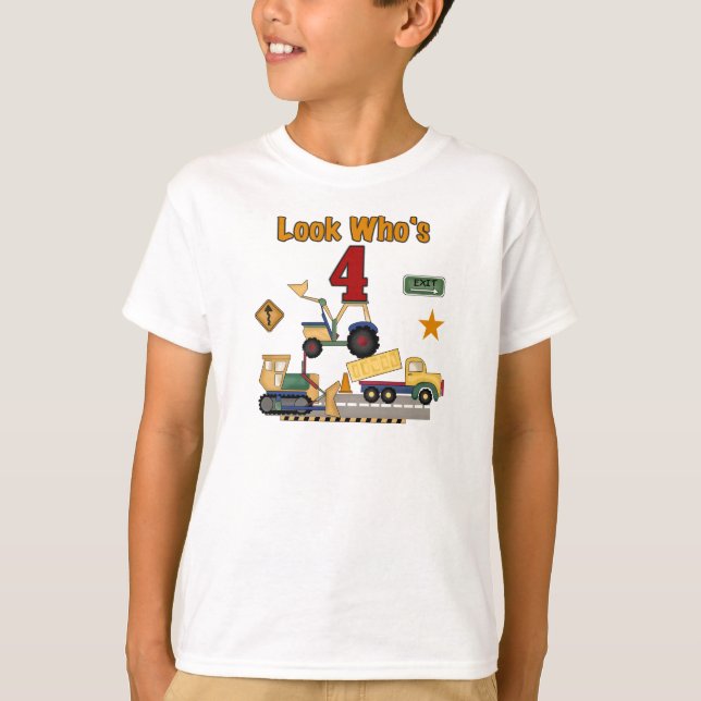 T-shirt Véhicules de construction 4e chemises d'anniversai (Devant)
