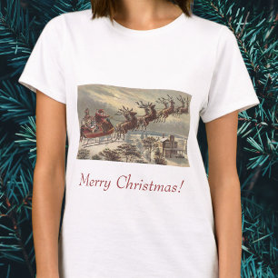 T-shirt Veille de Noël vintage Santa Claus victorien traîn