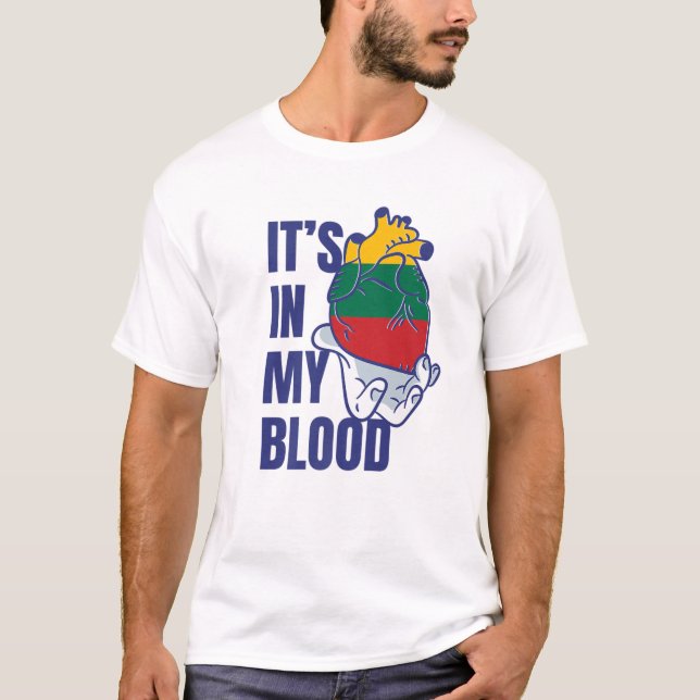 T-shirt Veines de sang de coeur lituanienne Drapeau à main (Devant)