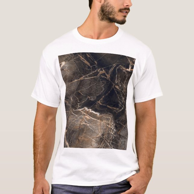 T-shirt Veines dorées en marbre foncé Brown (Devant)