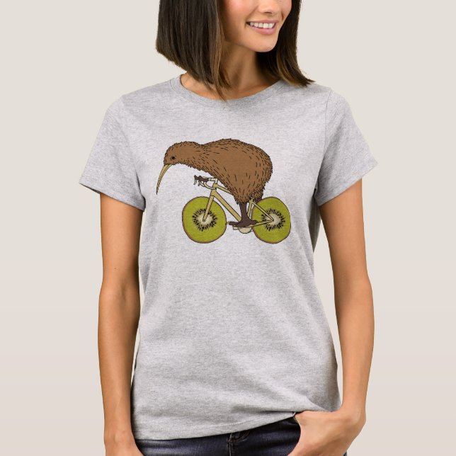 T-shirt Vélo d'équitation de kiwi avec des roues de kiwi (Devant)