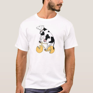 T-shirt Vélo d'équitation de vache avec des roues de roue