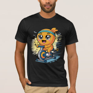 T-shirt Vélo d'exercice de cyclisme orange mignon dessin a