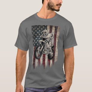 T-shirt Vélo vintage Dirt Drapeau Américain Motocross Bike