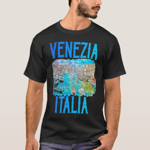 T-shirt Venezia Italia Grand Canal Gondolas Aquarelle Blu