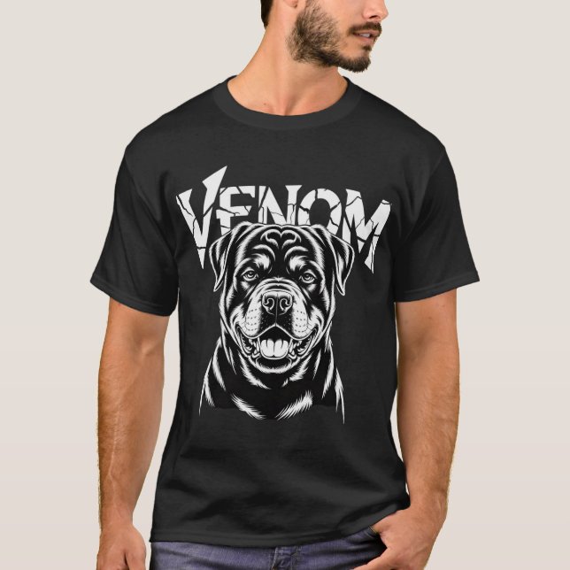 T-shirt Venom Rottweiler Chien noir et blanc Design (Devant)