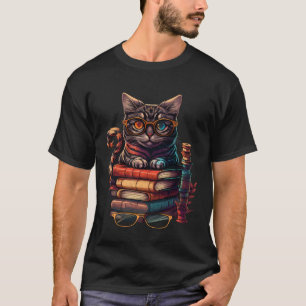 T-shirt Ventilateur de chat et ver de livre Chats et livre