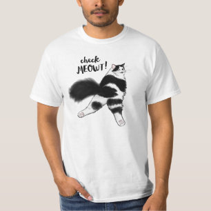 T-shirt Vérifier Meowt Funny Chat noir et blanc Sploot T-S
