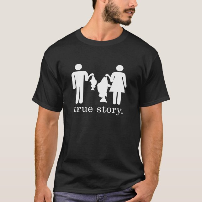 T-shirt Véritable histoire de pêche mari et femme Long Sle (Devant)