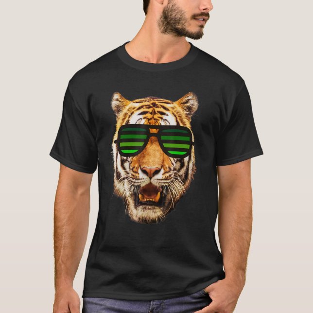 T-shirt Véritable Tigre Cool Pour Garçon Avec Verte Stripé (Devant)