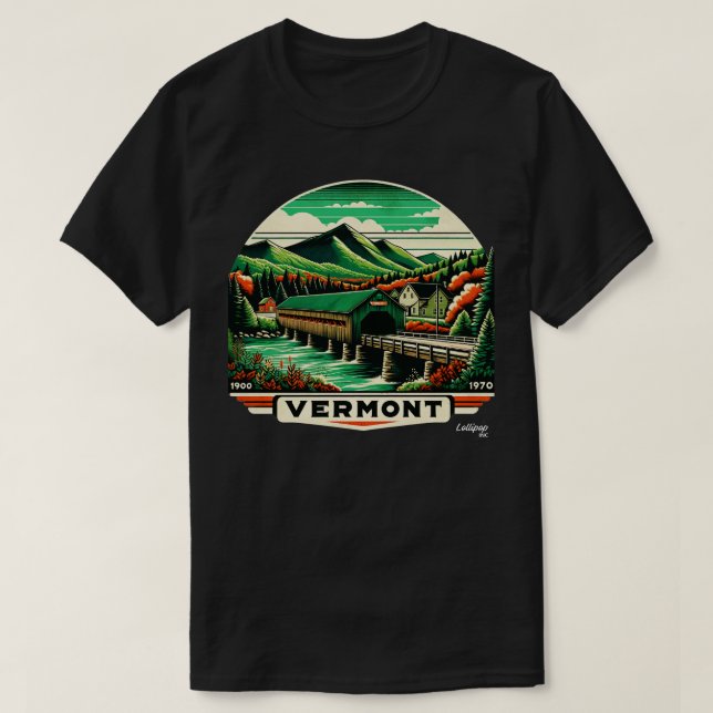 T-shirt Vermont Vistas Green Mounts Maple American Vint (Design devant)