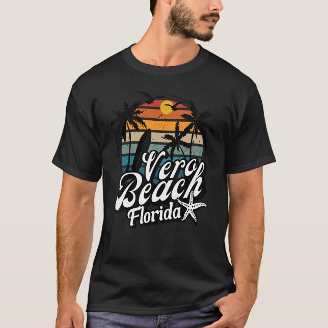 T-shirt Vero Beach Floride Surf Palm Tree Surf Rétro 70 (Devant)