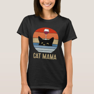 T-shirt Verre à vin pour chat maman style vintage années 8