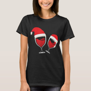 T-shirt Verre de vin de Noël Vin rouge Santa Hat T Shirt