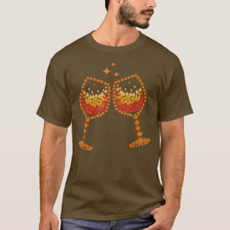 T-shirt Verre De Vin Feuille D'Érable Automne Automne Chau
