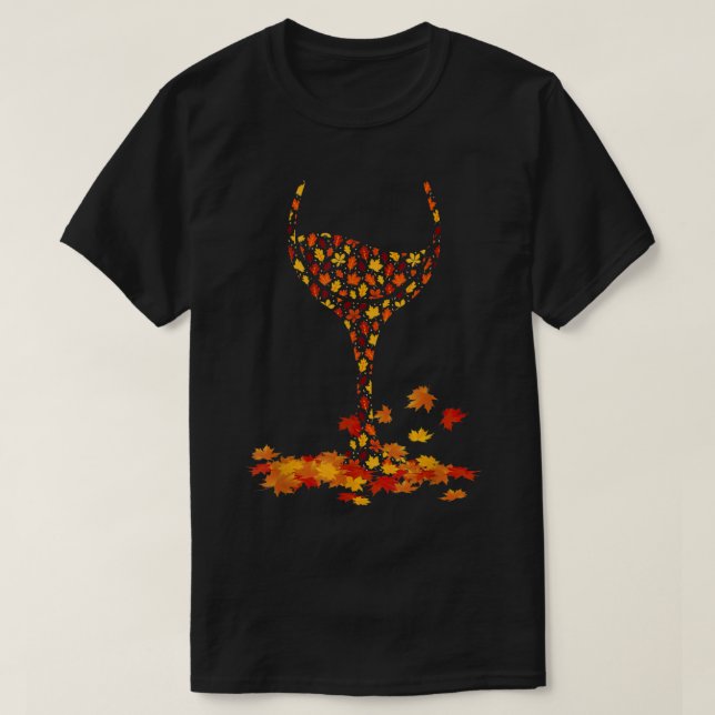 T-shirt Verre De Vin Feuille D'Érable Automne Automne Chau (Design devant)