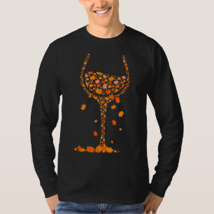 T-shirt Verre de vin Feuille d'érable Automne automne drôl