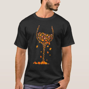 T-shirt Verre De Vin Feuille D'Érable Automne Boire Vin