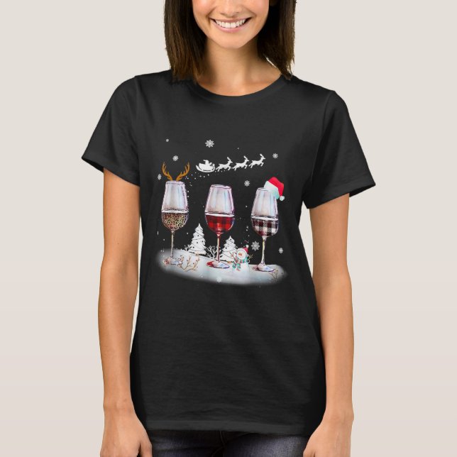 T-shirt Verre de vin rouge Verre léopard de Noël Rouge (Devant)