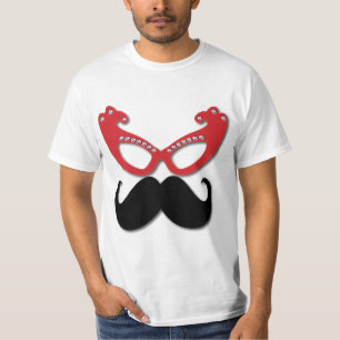 T-shirt verres à bling rouge avec moustache