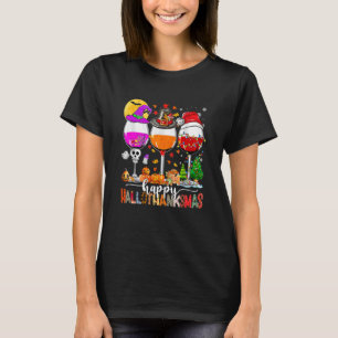 T-shirt Verres à vin Happy Hallothanksmas Sorcière Chapeau