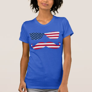 T-shirt Verres de Sun et moustache patriotiques