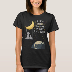 T-shirt Vers la lune et le chien et chat de dos