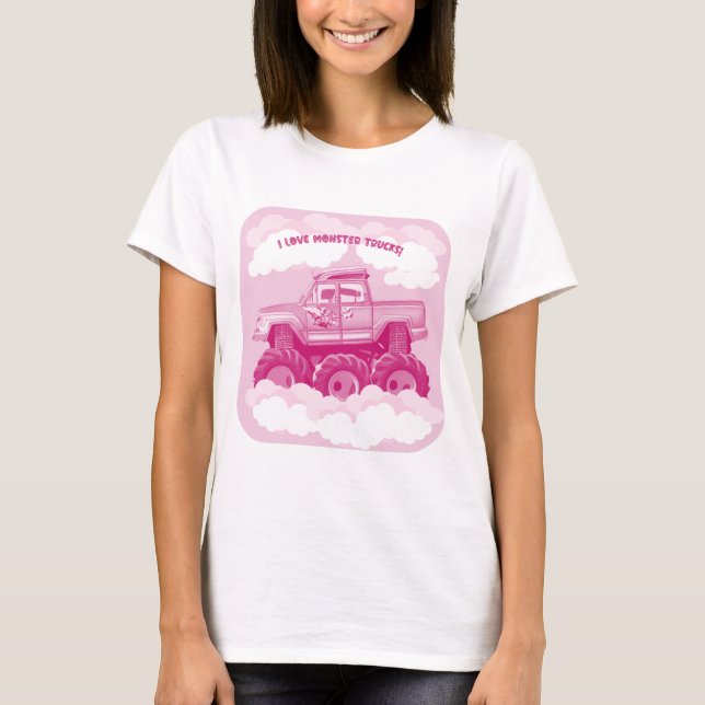 T-shirt Version rose I Love Monster Trucks Image (Devant)