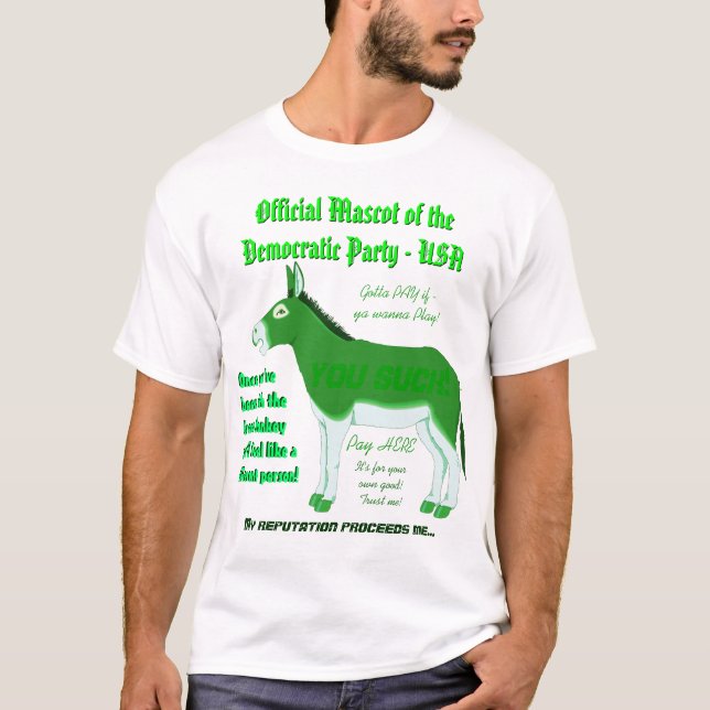 T-shirt Vert-Âne :  Mascotte officielle de Parti démocrate (Devant)