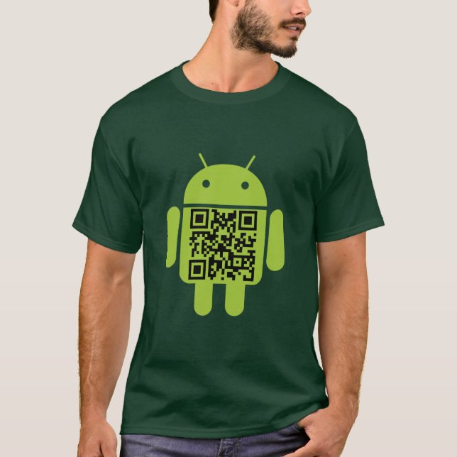 T-shirt vert de code de l'androïde QR (Devant)