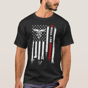 T-shirt Vet Tech Usa Flag Animaux de compagnie Technicien 