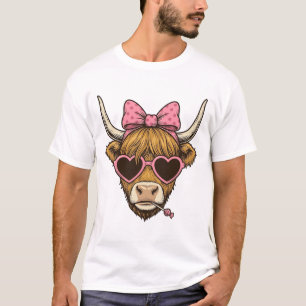 T-shirt Vêtement Rétro Lunettes Cœur Vache Highland Mignon
