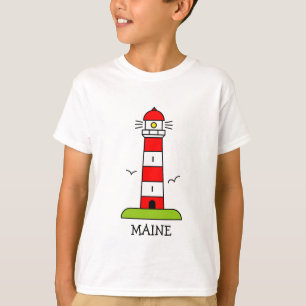 T-shirt Vêtements pour enfants marins Maine phare cartoo