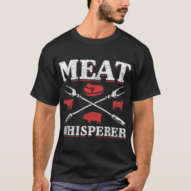 T-shirt Viande Whisperer BBQ Grillé Steak Fumer Viande Bar (Devant)