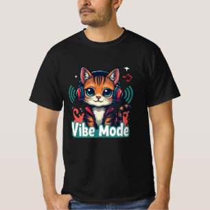 T-Shirt "Vibe Mode" Chat Mignon de Dessin Animé