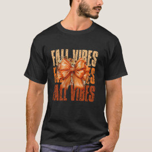 T-shirt Vibes D'Automne Coquette Bow Bienheureux Feuilles