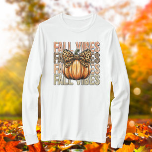 T-shirt Vibes d'automne Leopard Bow Citrouille long manche
