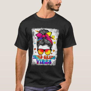 T-shirt Vibes de 3e année Messy Bun Retour à l'école Enfan