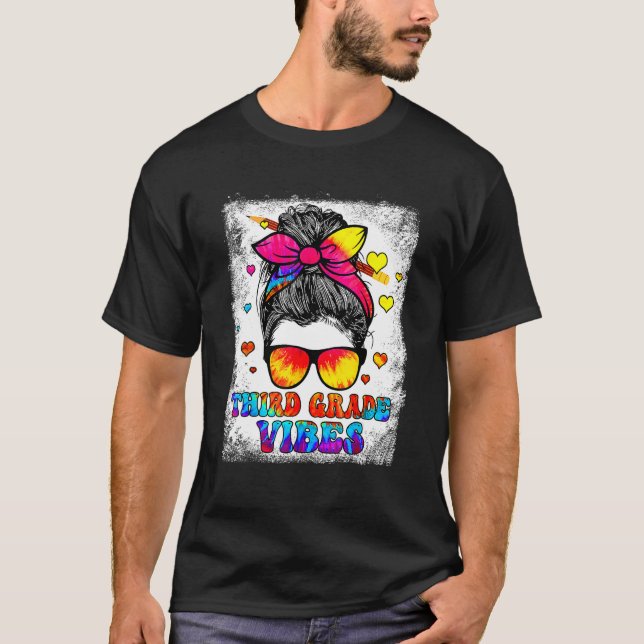 T-shirt Vibes de 3e année Messy Bun Retour à l'école Enfan (Devant)