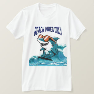 T-shirt Vibes de plage seulement - Requin Cool avec lunett