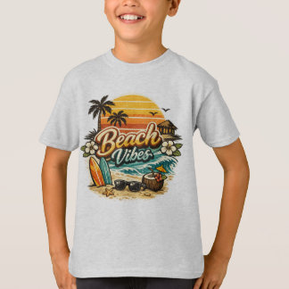 T-shirt Vibes de Plage Vintage Rétro Coucher de Soleil Tro