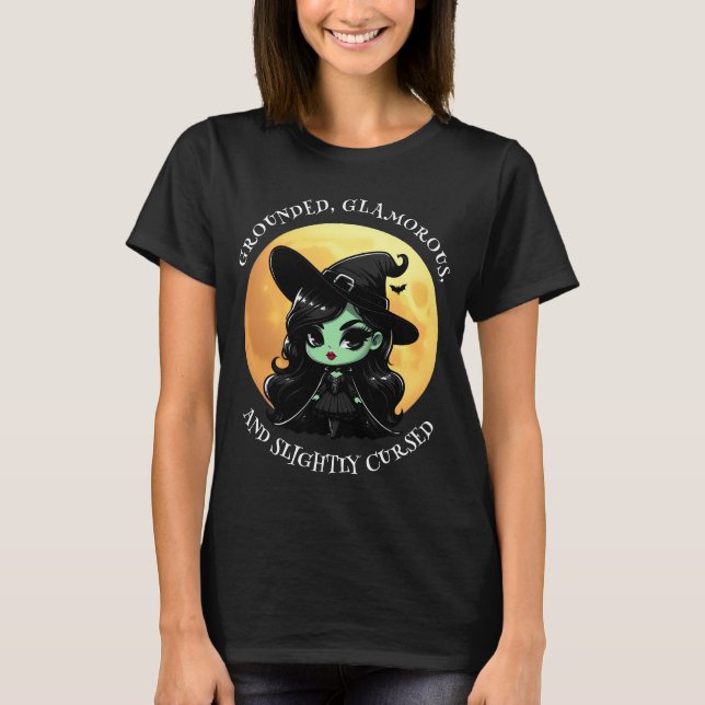 T-shirt Vibes de sorcière uniquement Glam vert et Pleine l (Devant)