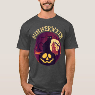 T-shirt Vibes de Summerween Chat Noir Rétro Art Fantomatiq