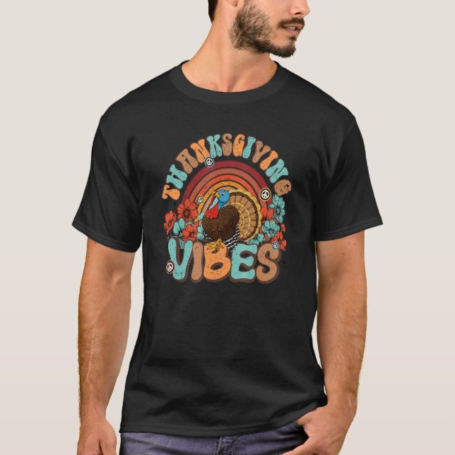 T-shirt Vibes de Thanksgiving Retro Turquie Rainbow Fall A (Devant)