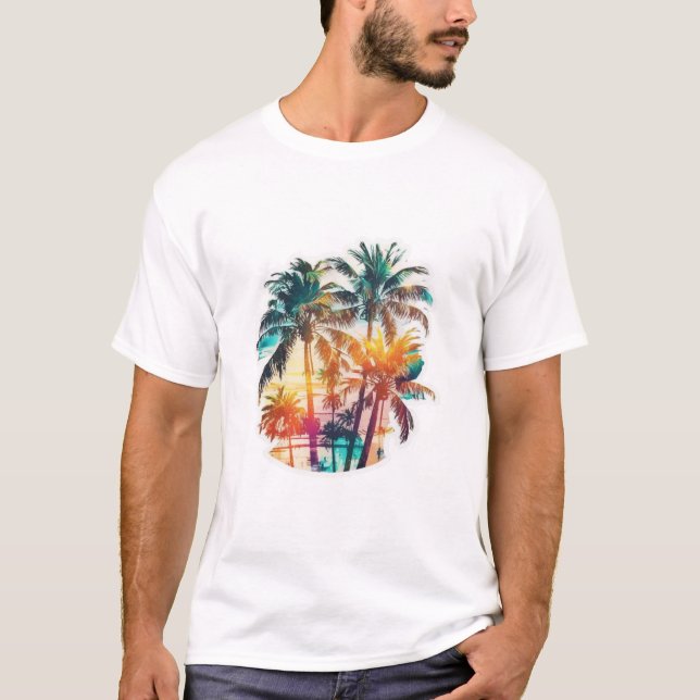 T-shirt Vibes d'été avec palmiers sur la plage (Devant)