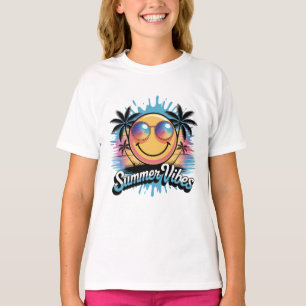 T-shirt Vibes D'Été Neon Smiley Face Colorée tendance