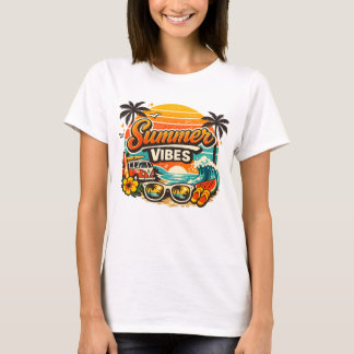 T-shirt Vibes d'été Rétro Coucher de soleil sur la plage 