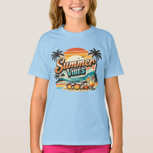T-shirt Vibes d'été Rétro Plage Vintage Vacances Tropicale
