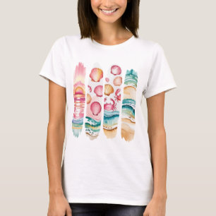 T-shirt Vibes d'été Torn Collage - Retro Watercolor Beach